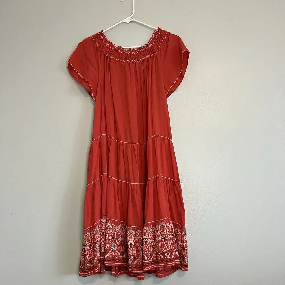 NWT Max Studio Red Mini Dress Sz L College Sundress Vacation Embroidered Ruffle - Picture 11 of 14